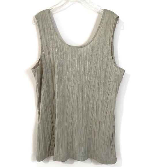 CHICOS Size 2 (Large) Crinkle Shimmer Tank Top Beige Stretchy Boho Relaxed - Picture 4 of 8